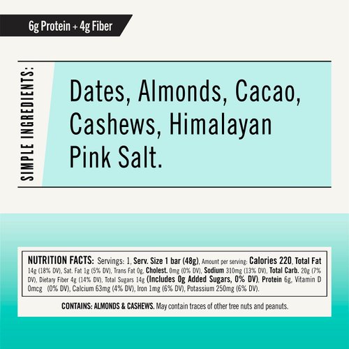 Thunderbird Bars Energy Snack, Gluten-Free with Protein, Healthy Real Food, Vegan Paleo Non-GMO, No Added Sugar, Chocolate Almond Butter Sea Salt Flavor (12 Count, 1.7 oz. Bars)