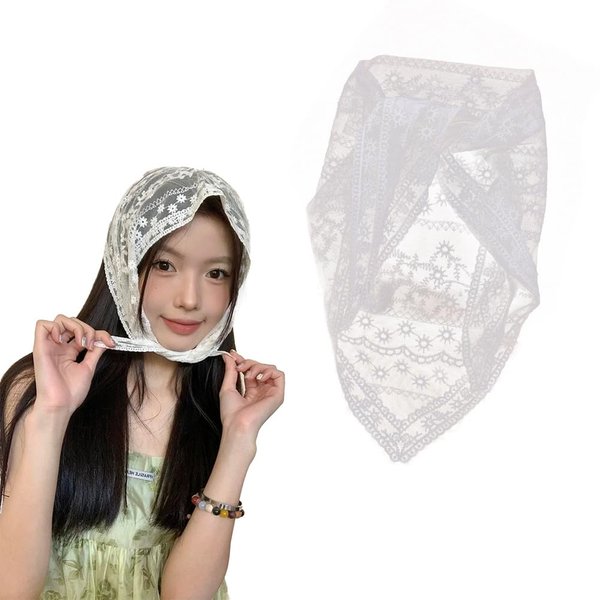 Women's Floral Lace Headwrap Headband for Women White Floral Headwrap Headbands for Women Hair Bandana Scarf Wedding Hair Accessories for Women White Lace Hair Scarf Wrap for Women Party Headpiece