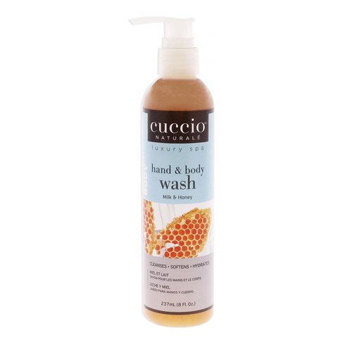 Cuccio Naturale Hand And Body Wash - Solution Which Exfoliates, Cleanses And Hydrates The Skin - Infused With Noisturising Beads Of Natural Jojoba - Great Exfoliant - Milk And Honey - 8 0Z