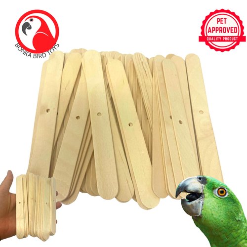 Bonka Bird Toys 2924 Pk100 Drilled Natural Wood Chew Sticks Parrot Foot Talon Craft Part Toys, Conure, Amazon, African Grey, and Similar Sized Birds