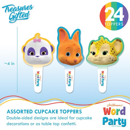 Treasures Gifted (24) Word Party Cupcake Toppers & (24) Wrappers - Officially Licensed Word Party Cake Decorations - Word Party Birthday Party Supplies - Jim Henson’s Word Party Cake Topper Set