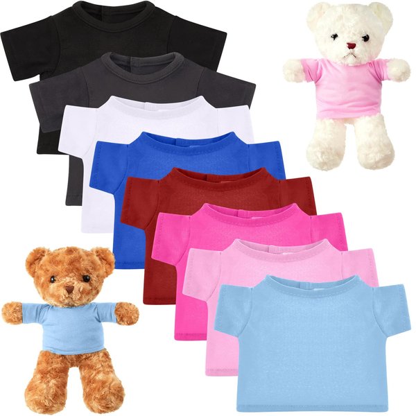 Jecery 8 Pcs Bear Clothes Tee Bear Colorful Tee Shirt Fit 14-18 Inches Bears Sublimation Stuffed Animal Clothes Cute Tiny Clothes DIY Bear Toy Make Your Own Plush Doll Clothes (Classic Color)