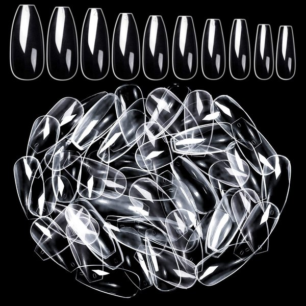 MODELONES 600pcs Coffin Nails Fake Nail Tips Clear Full Cover Acrylic False Nails for Nail Salons and DIY Nail Art