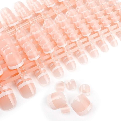 LIARTY 140pcs French Tip Toenails, Short Square False Toe nails Glossy, Press on Toe Nails 14 Different Size Full Cover, Nail Tips for Women Girls Foot Pedicure