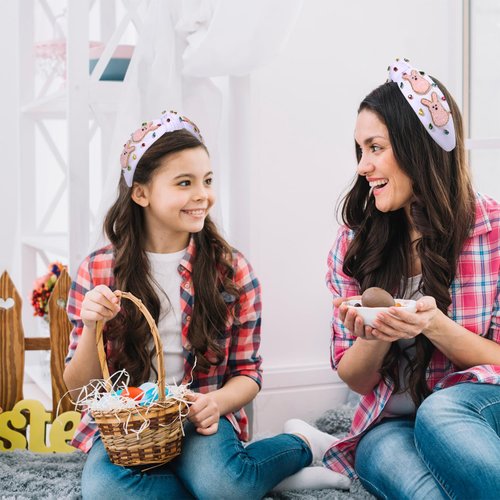 Easter Headbands Beaded Rabbit Bunny Headband for Women Colorful Easter Egg Headband Pink Spring Headbands Crystal Pearl Jeweled Knotted Headband Easter Hair Accessories Holiday Gifts (Easter Bunny B)