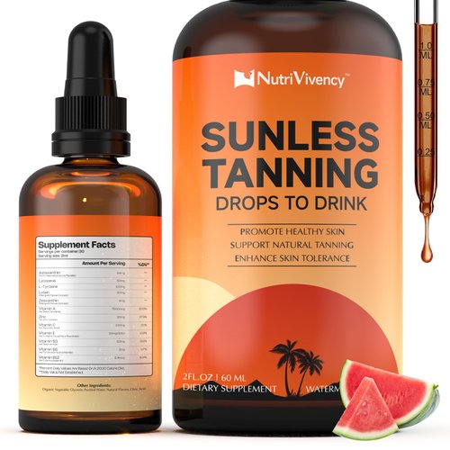 Sunless Tanning Drops to Drink, Drinkable Tanning Drops Liquid for Women, Oral Bronzing Supplement, Promotes Melanin Production & Skin Health, Non-GMO, Vegan, Watermelon Flavor, 2 Fl Oz