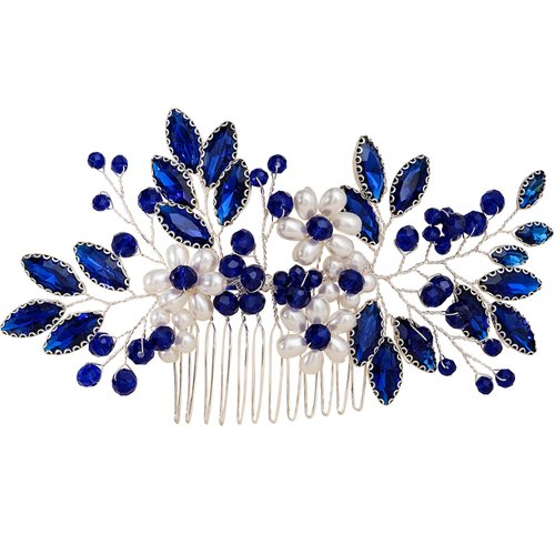 Sparkly Wedding Hair Combs, Crystal Flower Hair Clips Bride Bridesmaid Hair Sides Comb Rhinestone Barrettes, Crystal Flower Hair Pins Hair Accessories for Women Girls (Blue)