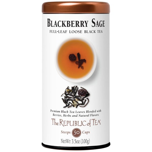 The Republic of Tea Blackberry Sage Full-Leaf Loose Black Tea, 3.5 oz Tin | Steeps 50 Cups