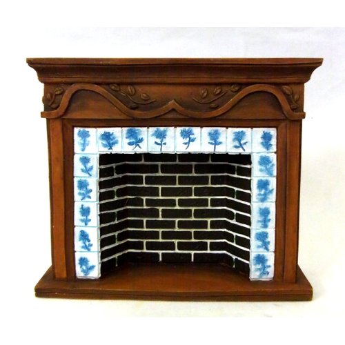 Town Square Miniatures Dolls House 1:12 Scale Miniature Furniture Resin Walnut Brick Delft Fireplace