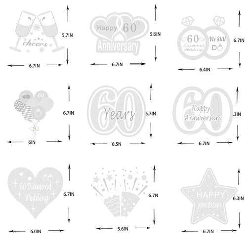 9Pcs Happy 60th Diamond Wedding Anniversary Honeycomb Centerpieces Decorations Silver 60 Anniversary Tale Party Supplies Romantic Cheer to 60 Years Old Sixty Anniversary Table Toppers