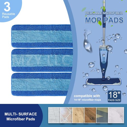 3 Pack for Bona Microfiber Cleaning Pad, Microfiber Mop Pads Compatible with Bona Mop for Bona Hardwood Floor Cleaner 18 Inch