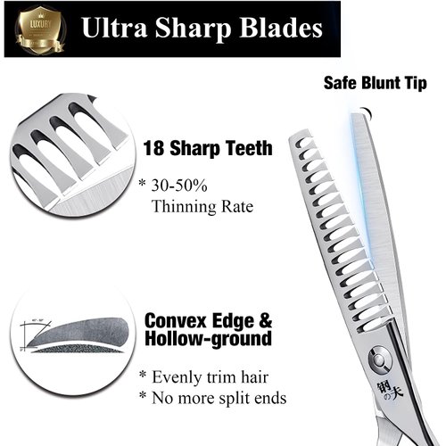 Hair Cutting Scissors Professional Sharp Thinning/Texturizing Barber Shears 6” Hairdressing Scissors for Women Men Japanese Stainless Steel with Fine Adjustment Screw