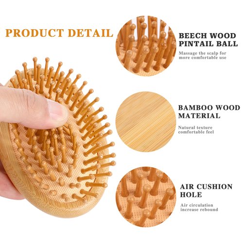 Bamboo Massage Comb,Wooden Scalp Massager Wooden Hair Brush Round Portable Bamboo Comb Anti-Static Air Cushion Hairbrush Mini Hairbrush without Handle