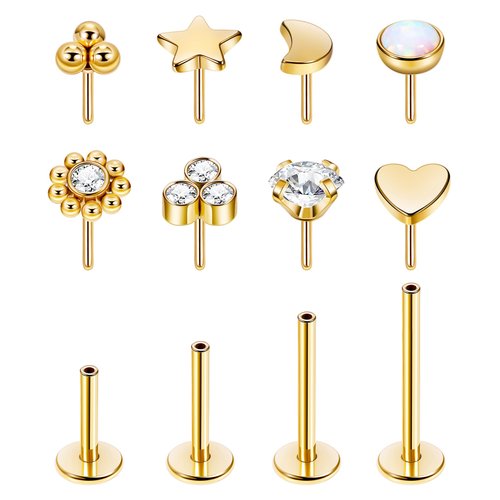 NICEIGHT 16G 18G 20G 316L Stainless Steel Threadless Push in Labret Monroe Studs Lip Rings for Women Men Flat Back Cartilage Earrings Helix Tragus Stud Earrings Conch Medusa Piercing Jewelry 16G G