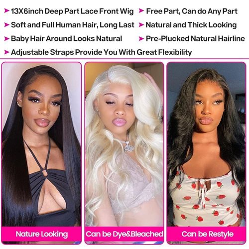 Ice Pear 250% Density 28 Inch 13x6 Lace Front Wigs Human Hair Pre Plucked Straight HD Transparent Lace Front Wigs Human Hair Glueless Frontal Wigs Human Hair for Black Women with Baby Hair