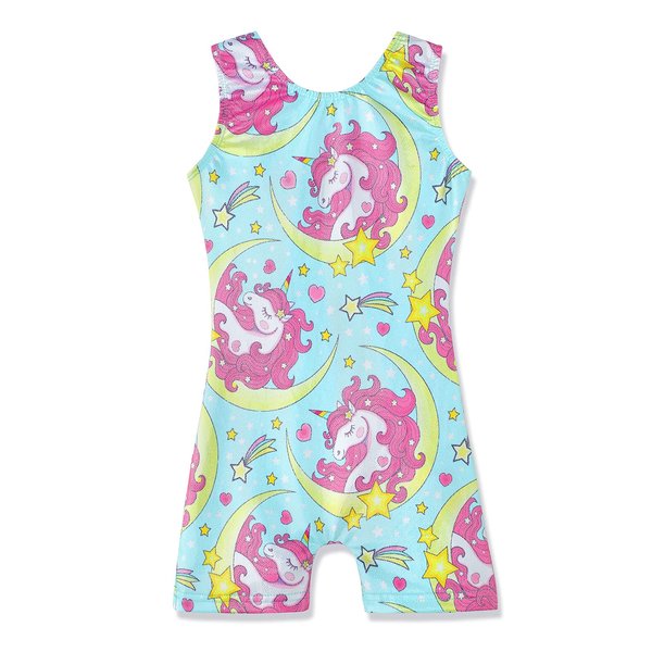 HOZIY Biketards for Girls Gymnastics Leotards Size 6-7 Years Old Aqua Blue Sparkly Stars Moon Unicorn
