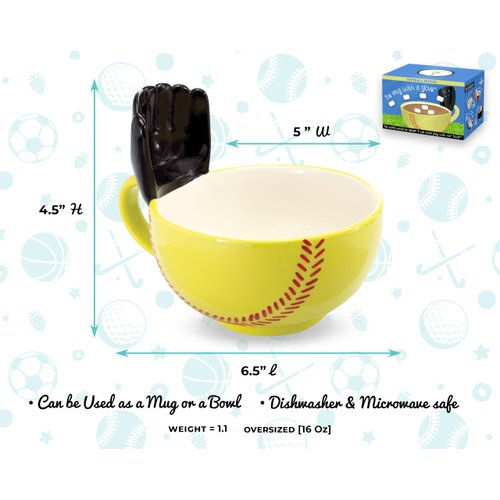 MAX'IS Creations The Softball Mug with a Glove Ceramic Big Funny Coffee Mug, Cereal Soup Bowl, Softball Sports Coach Mom Gifts for Team Kids Girls 8-12 12-14 for Softball Players, 16oz