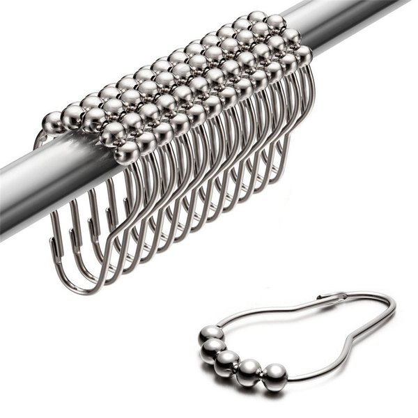 Uigos Shower Curtain Hooks Rings, Rust-Resistant for Bathroom Shower Rods Shower Hooks - Set of 12, Chrome