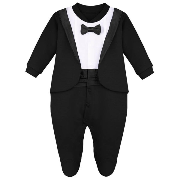 Lilax Baby Boy Gentleman Tuxedo Footie Christmas Holiday Outfit with Bow Tie (3 Months, Black)