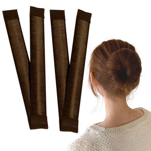 4 Pcs Hair Bun Maker French Twist Hair Fold Wrap Snap, Magic Bun Makers Hair Ballet Bun Maker Bun Snap Roll Bun Tool for Women and Kids, Brown
