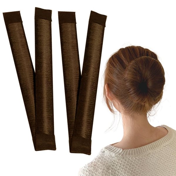 4 Pcs Hair Bun Maker French Twist Hair Fold Wrap Snap, Magic Bun Makers Hair Ballet Bun Maker Bun Snap Roll Bun Tool for Women and Kids, Brown
