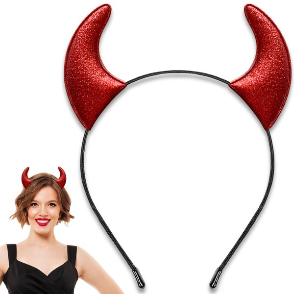U-Goforst Glitter Red Devil Horns Headband, Halloween Headband Devil Horns Devil Costume for Women Men Girls, Halloween Devil Costume Accessories Cosplay Dress Up