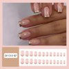 24 Pcs Golden French Tip Fake Nails Short Square Press on Nails with Pink Glossy Design Chrome Acrylic False Nails Reusable Glue on Nails Full Cover Stick on Nails for Women Girls Nail Accessories