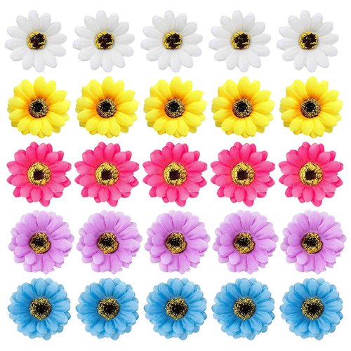 inSowni 25 Pack Beach Hawaiian Wedding Realistic Sunflower Daisy Flower Alligator Hair Clips Pins Barrettes Brooches Headpiece for Women Girls Brides
