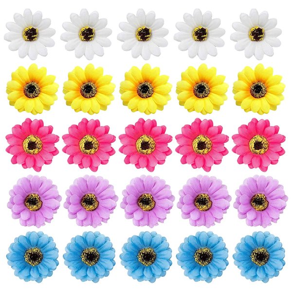 inSowni 25 Pack Beach Hawaiian Wedding Realistic Sunflower Daisy Flower Alligator Hair Clips Pins Barrettes Brooches Headpiece for Women Girls Brides
