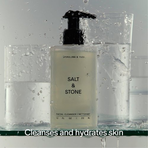 Salt & Stone Facial Cleanser | Sprirulina & Yuzu Cleanser | Gentle Face Wash, Makeup Remover + Pore Minimizer for All Skin Types | Vegan (7.2oz)