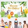 Safari Happy Birthday Party Supplies Jungle Animals Theme Birthday Banner Backdrop Zoo Animals Party Decorations backgroud for Baby Shower Birthday Party Indoor Outdoor Decorations Supplies