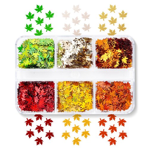 Maple Leave Nail Art Glitter Holographic Leaf Nail Sequin Autumn Nail Flakes Fall Nail Decoration Thanksgiving Nail Accessories Supplies for Women Girls