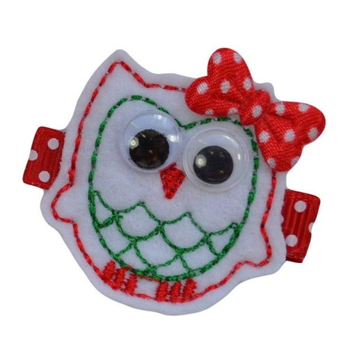 No Slip Christmas Owl Felt Hair Clip (Mrs. Claus Felt Owl)