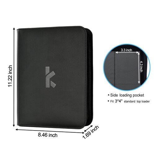 Top Loader Binder, Holds 128 Top Loaders, 4 Pocket Toploader Binders for 3" x 4" Toploaders (Include 8 Top Loaders and 50 Tabbed Card Sleeves), Compatible for TCG, MTG, Sports Cards (Black)