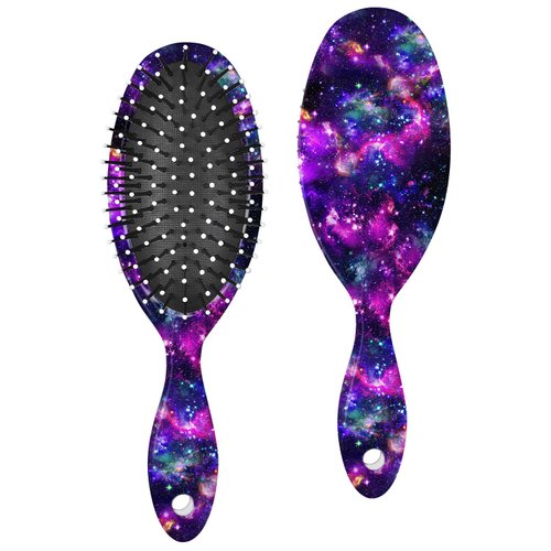 WIRESTER Detangle Hair Brush For All Hair Types, Comb Hair Brush for Girls Women Suitable for Wet and Dry Hair - Purple Nebula Galaxy