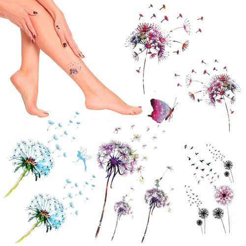 Waterproof Dandelion Flowers Body Tattoo For Leg Arm Fake Tattoo Kits Latest Temporary Tattoos for Women and Men With Four Color Sheets Different Designs