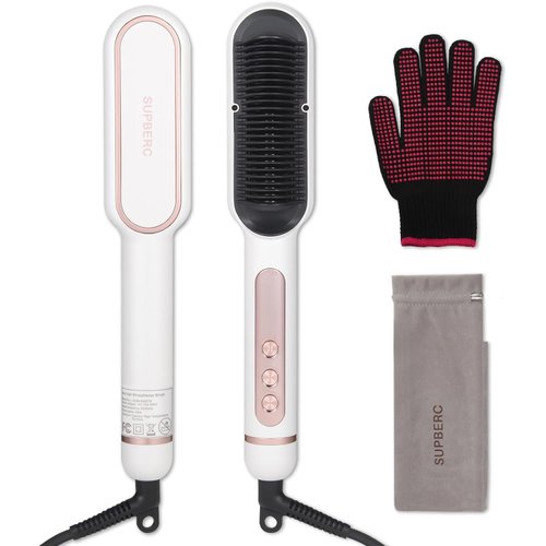 Ionic Hair Straightening Brush with Enhanced Millions Negative Ions, Quick Heat-up in 30s, 9 Temperature Settings & 25 3D Comb Teeth, Ceramic Anti-Scald Hot Comb with Auto-Off Feature for Women