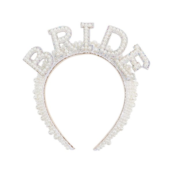 BAHABY Bridal Headband Bachelorette Party Favors Bride Headband Bridal Headpiece White Pearl Headbands for Women Bridal Shower Decorations