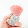 ANGNYA Nail Dust Brush with Shiny Rhinestones, Fluffy Dust Brush for Acrylic Nails Soft Dip Powder Remover Makeup Brush Clean Up Tools Nail Art Brush (Pink)