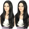 LLEI'Z 13x4 Short Kinky Straight Lace Front Wigs Natural Black Wigs Synthetic Lace Front Wig Middle Part Pre-plucked with Baby Hair Heat Resistant Hair Cosplay Daily Party Wigs Natural Looking 20 Inch