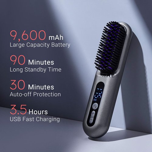 LOWRA ROUGE SL-620 Cordless Hair Straightening Comb, Wireless Hair Straightener Brush for Women, Portable Hot Comb Hair Straightener for Travel, USB Rechargeable, Anti-Scald, 9-Temp Settings