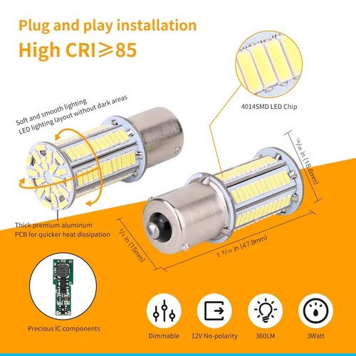 RVZONE 1156 1141 1003 7506 BA15S 1383 Led white RV Interior Light | Super Bright 4014 105-SMD LED Replacement for 12 Volt RV Camper Trailer Boat Trunk Interior Lights 4-Packs
