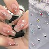ROFIBUT Shiny Crystal Star Nail Stickers White Silver Stars Nail Decals 3D Self-Adhesive Glitter Laser Silver Star Nail Designs Sticker for Women Girls Acrylic Nails Manicure Decorations 6 Sheets