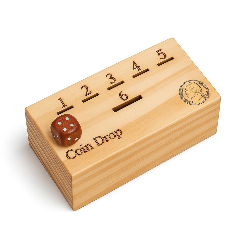 T one woods coin drop game for kids/adult with dice and wooden box ...