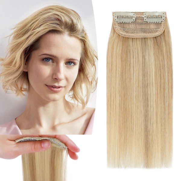 Benehair Hair Extensions for Short Hair Natural Invisible Clip in Human Hair Extensions for Women with Thinning Hair Add Hair Volume 8Inch Seamless Hair Extensions #18P613 Ash Blonde&Bleach Blonde