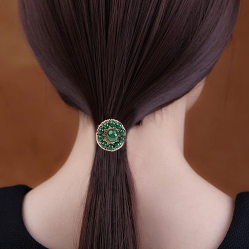 Ezindraw Natural Jade Gemstone Hair Tie, Emerald Jade Hair Elastic Ponytail Rope, Retro Chinese Hair Accessories for Women, Girls, Bridesmaid, Green Jade Jewelry Gift