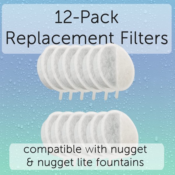 Nugget Drinking Fountain Replacement Filters (12 Pack) | Fits ALL Nugget Fountains | Activated Charcoal and Ion Exchange Resin for Water Filtration
