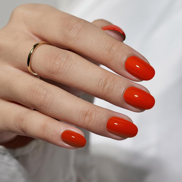BTArtbox Press On Nails Short - Soft Gel Red Press on Nails Short Oval Fake Nail with Nail Glue, Fit Perfectly, Reusable Glue On Nails in 16 Sizes, Cherry