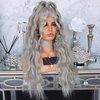 QMSSR Grey Lace Front Wigs Long Loose Wave Hair Gray Wig Heat Resistant Natural Curly Synthetic Lace Front Wigs for Fashion Women