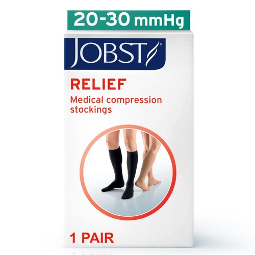 JOBST Relief Knee High Graduated Compression Socks 20-30mmHg - Comfortable Unisex Design - Open Toe, Black, Medium Petite